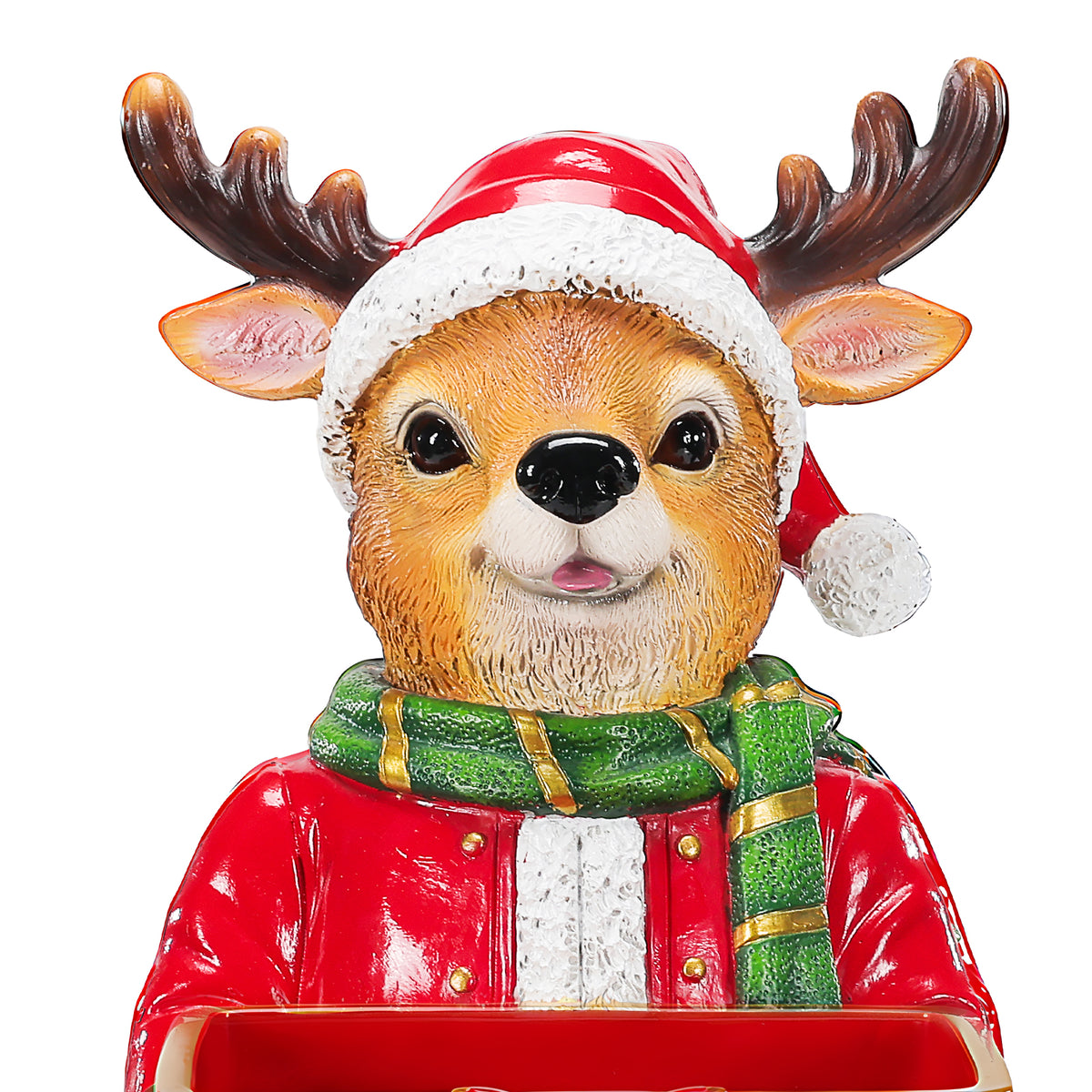 Christmas Reindeer Statue with Storage Tray, Red Resin, 18.5 Inches Tall