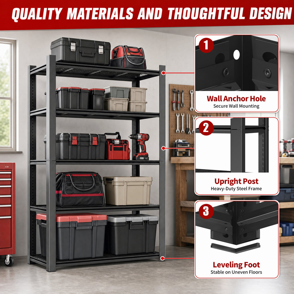 72"H 5-Tier Adjustable Heavy Duty Shelving Rack