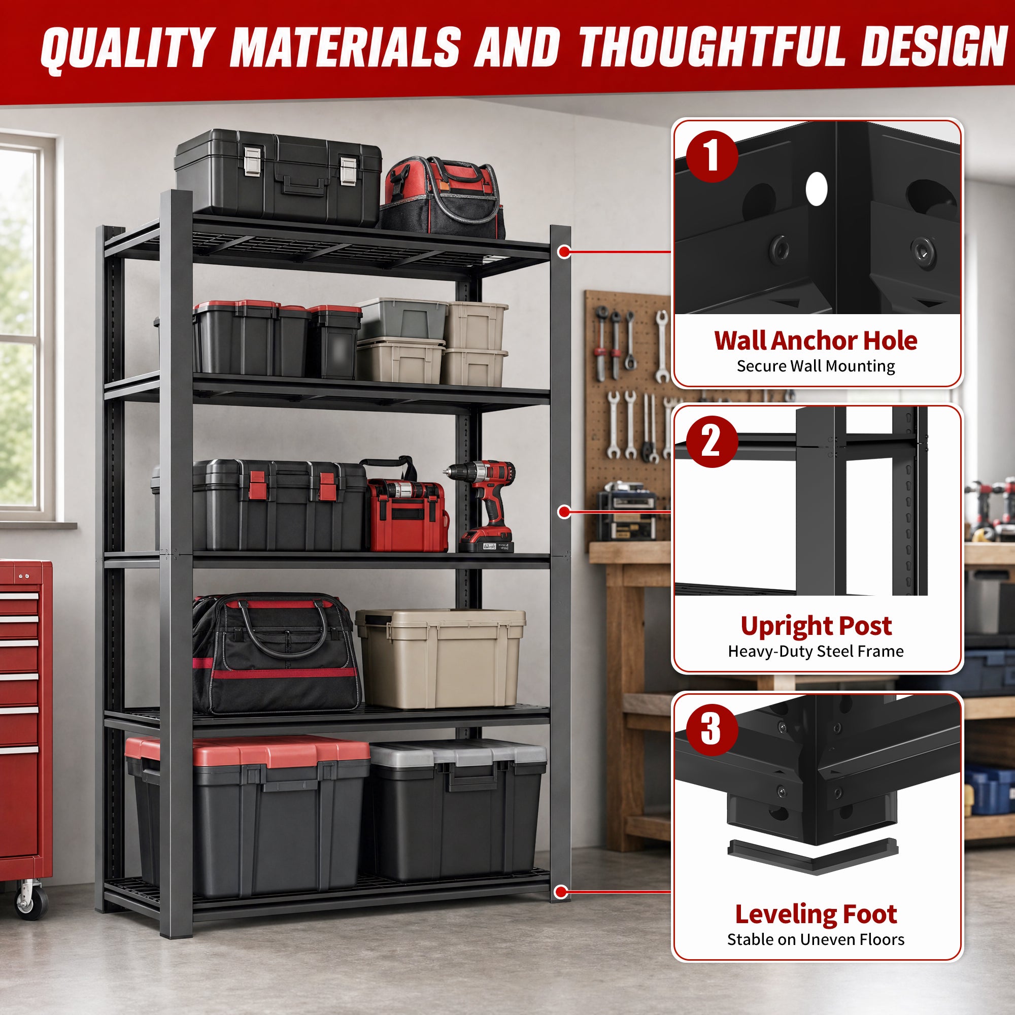 72"H 5-Tier Adjustable Heavy Duty Shelving Rack