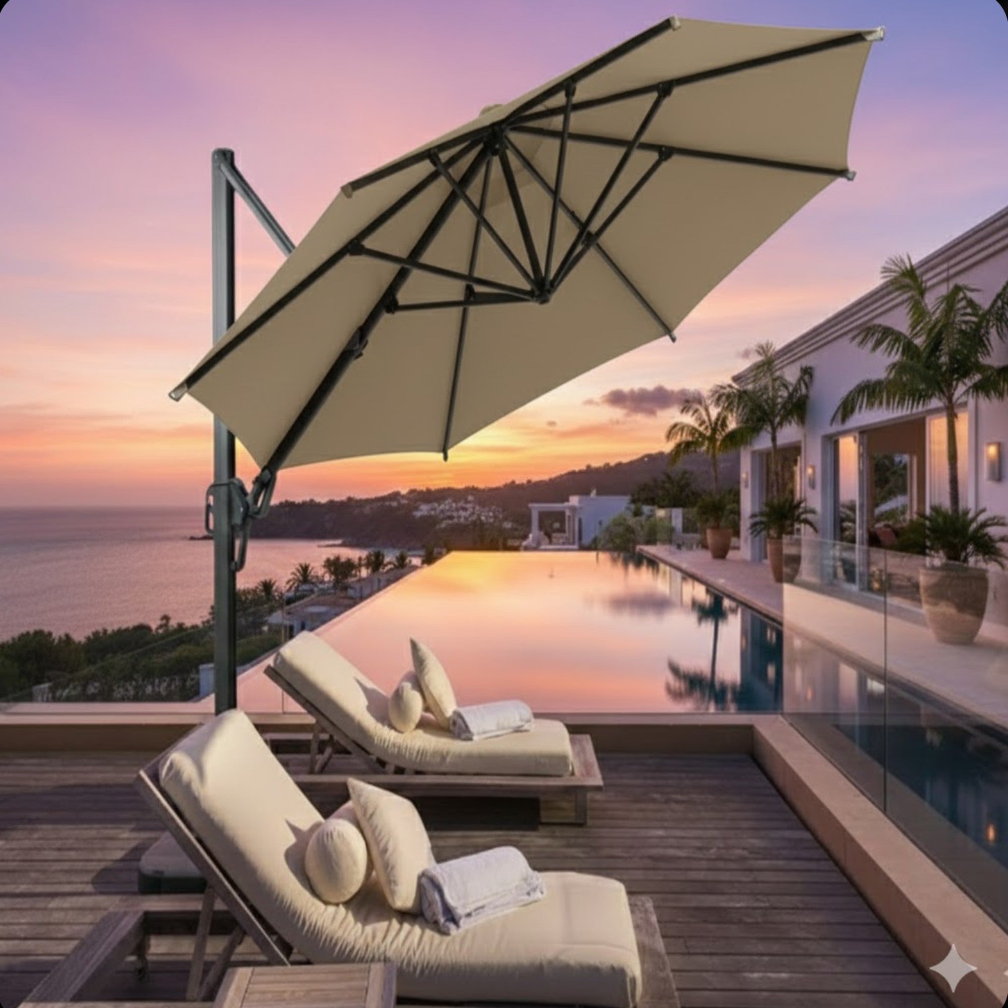 10 Ft Khaki Square Large Cantilever Patio Umbrella