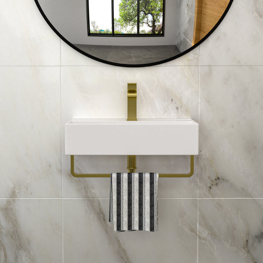 21"x12" Wall-Mounted Rectangular Ceramic Bathroom Sink
