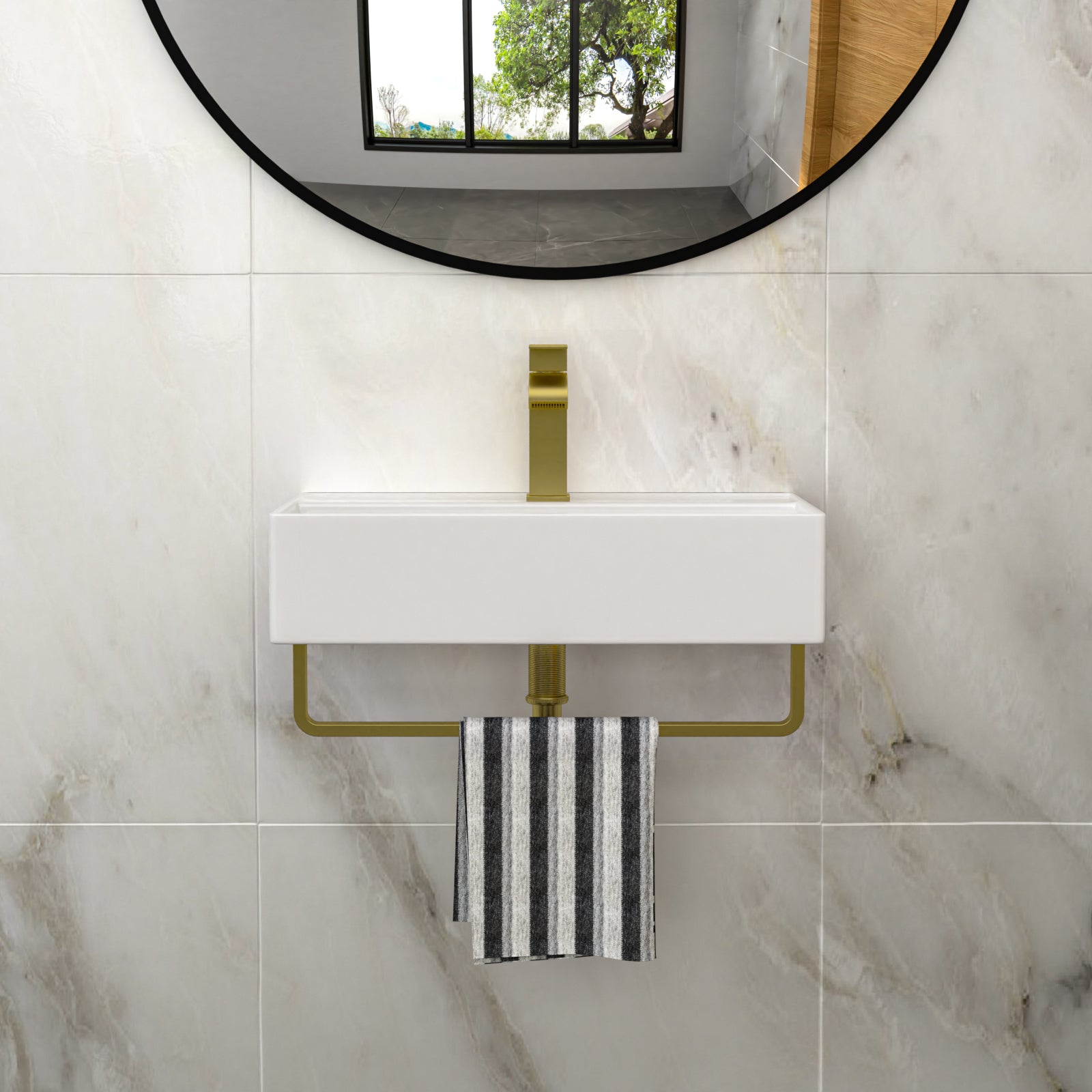 21"x12" Wall-Mounted Rectangular Ceramic Bathroom Sink