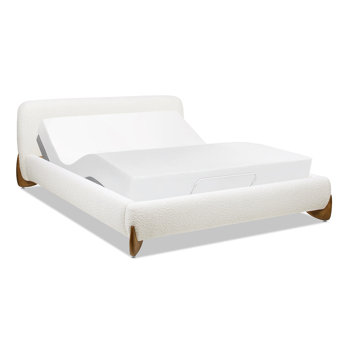 Alpine Puffy Modern Platform Bed, Queen, White Boucle