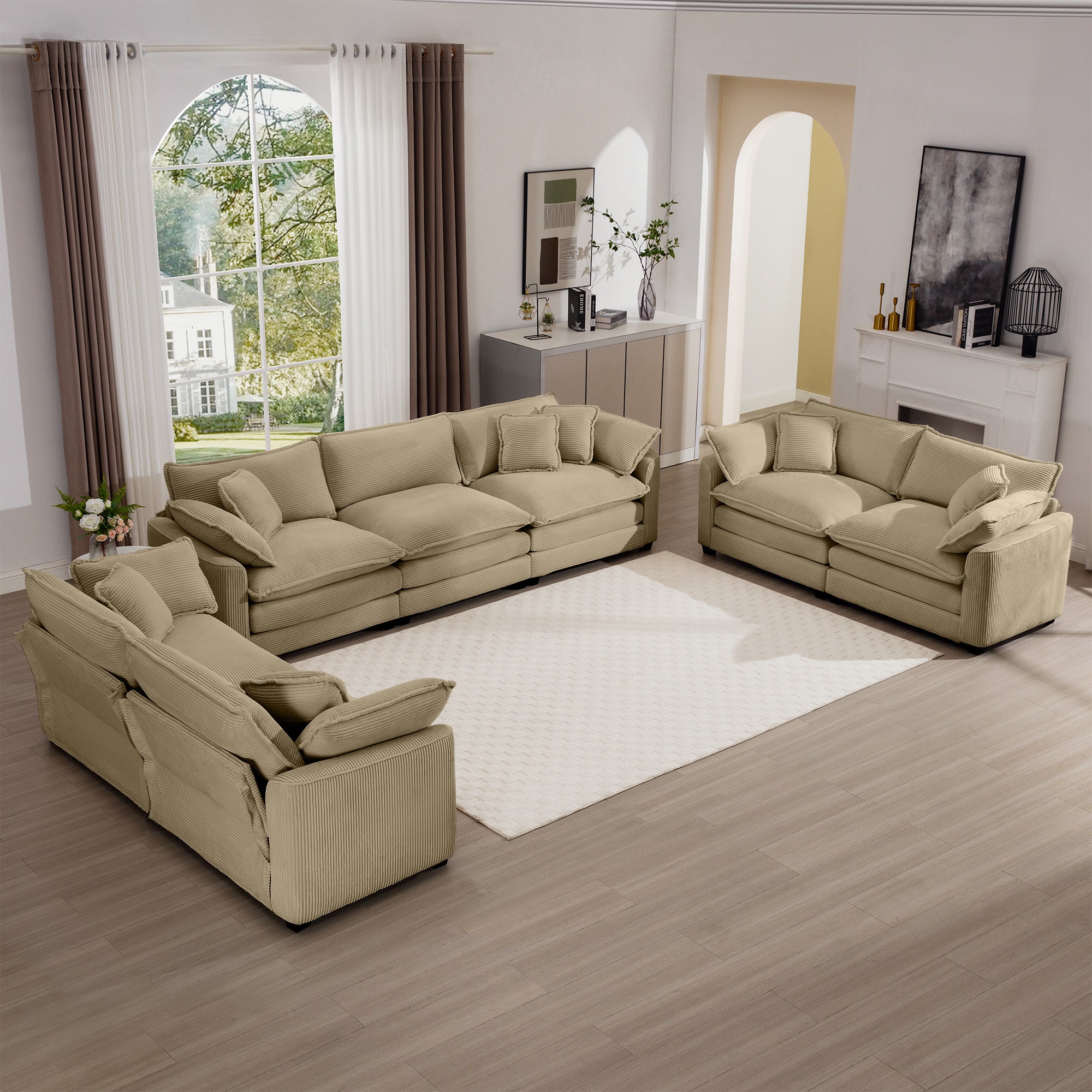 Modern Fabric Living Room Sofa 2-Piece Set
