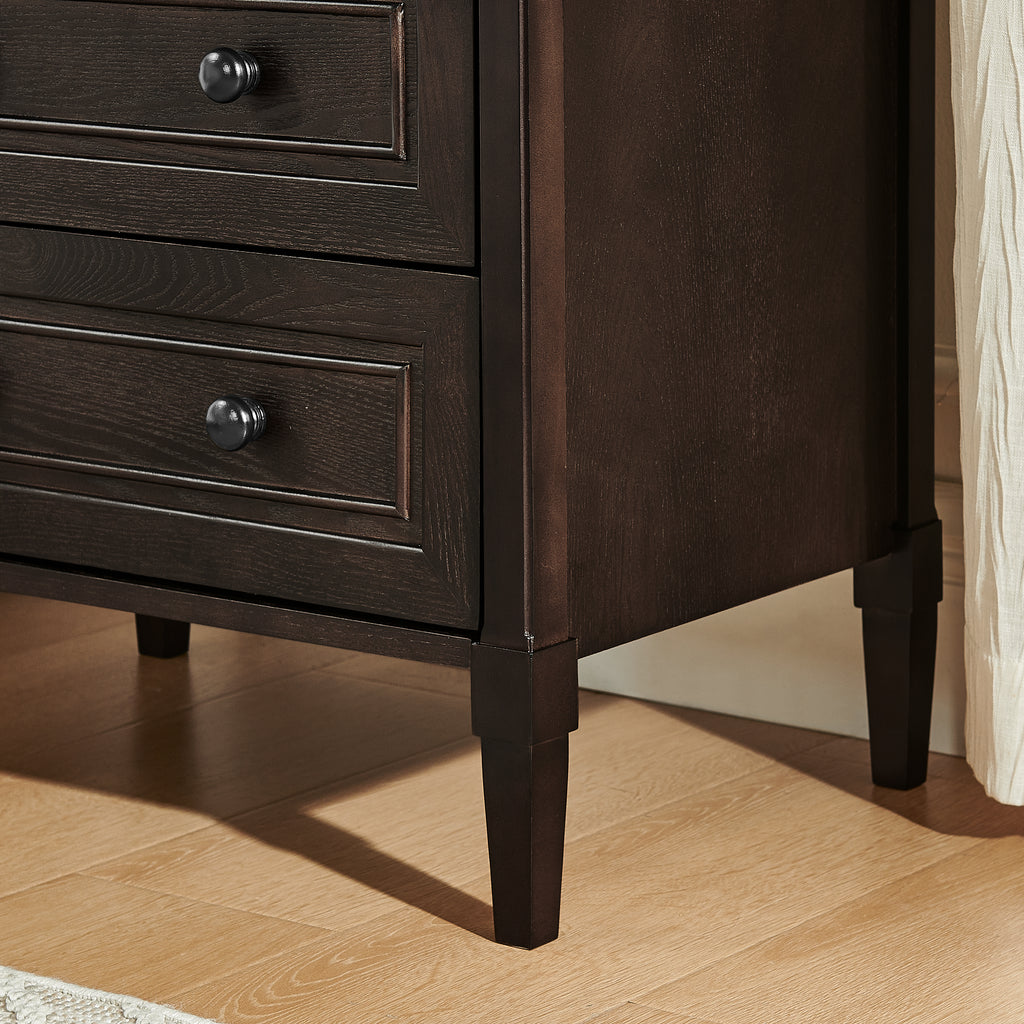 Wooden Bedside Nightstand with Open Cubby & 2 Storage Drawers, Freestanding Bedroom Side Cabinet for Bedside & Living Room Use