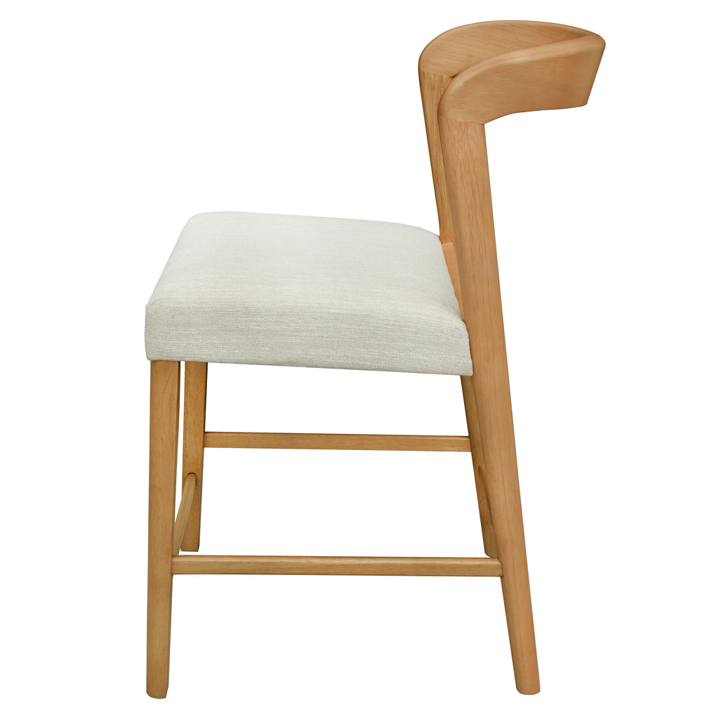 Solid Rubber Wood Counter Stools (Natural Oak + Beige) - Set of 2