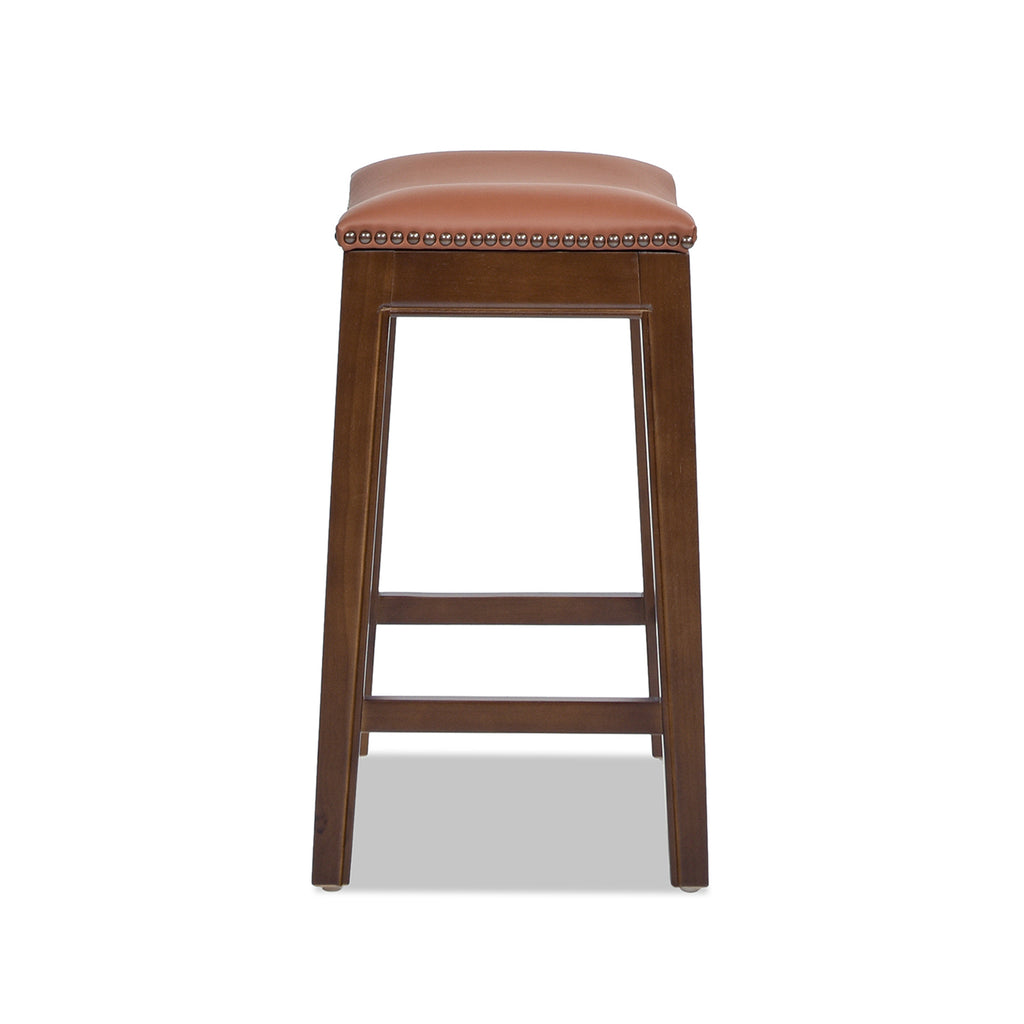 Barlow 24.5" Top Grain Leather Backless Saddle Counter Stool, Brown