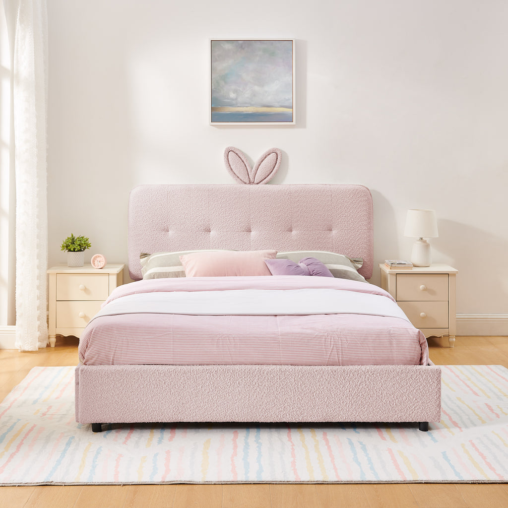 Queen Size Kids Upholstered Bed with Rabbit Ear Headboard