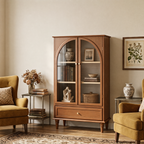 Vintage Farmhouse Arched Glass Accent Cabinet
