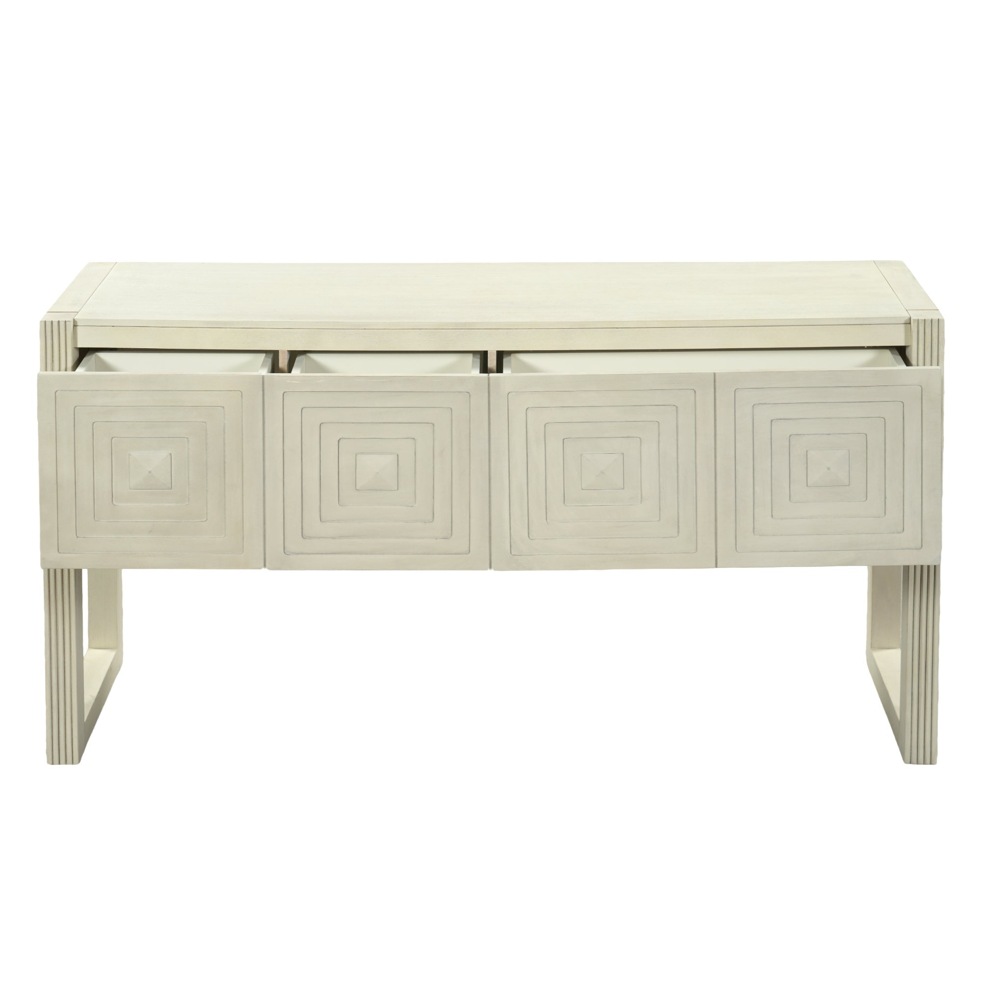 Geometric Carved Console Table with 3 Soft-Close Drawers