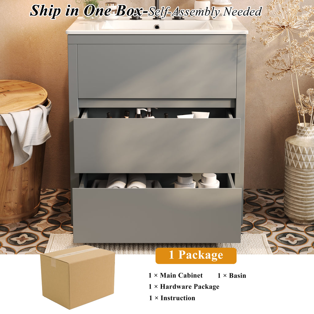 30" Bathroom Vanity with Ceramic Sink and 2 Full-Extension Drawers