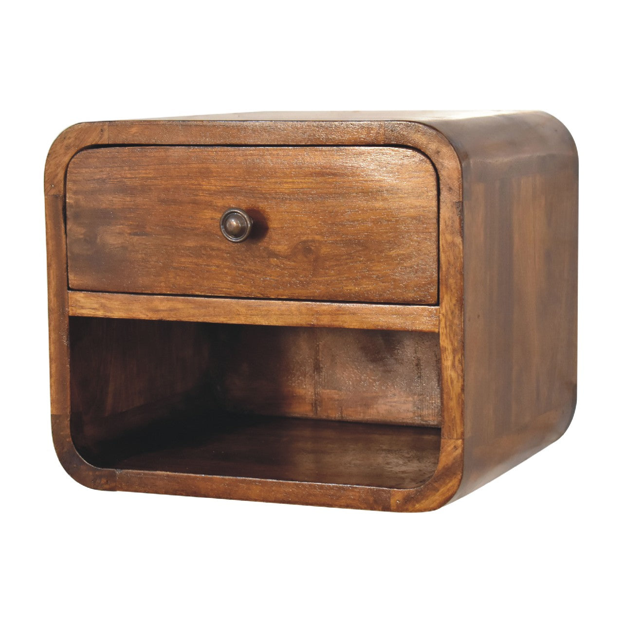 Solid Wood Mini Curve Floating Nightstand, 1-Drawer, Chestnut