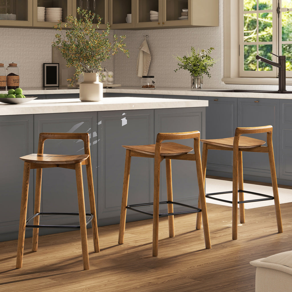 Sven 26.5" Modern Minimalist Low Back Wood Counter Stool