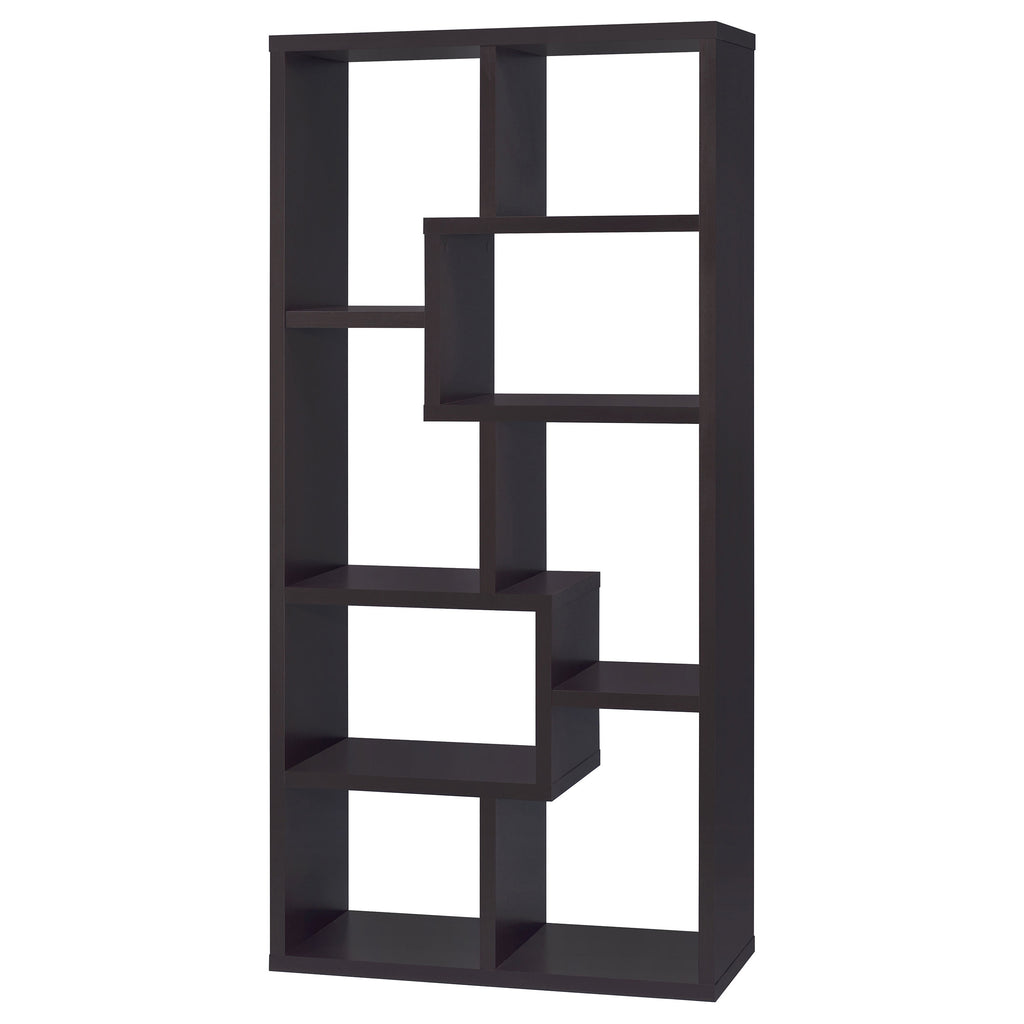 8-Shelf Cappuccino Geometric Bookcase