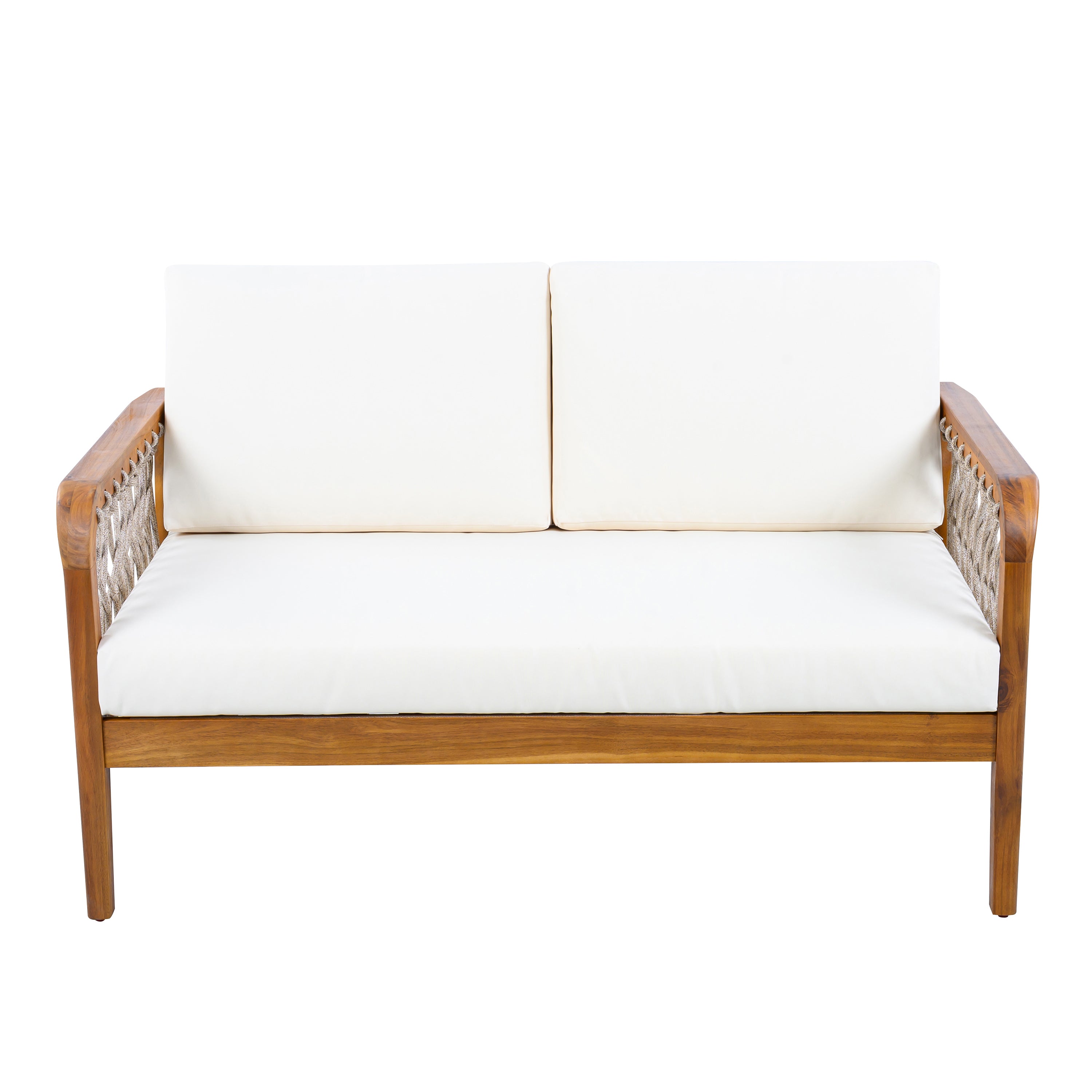 Outdoor Acacia Wood Loveseat & Coffee Table Set with Handwoven Rope