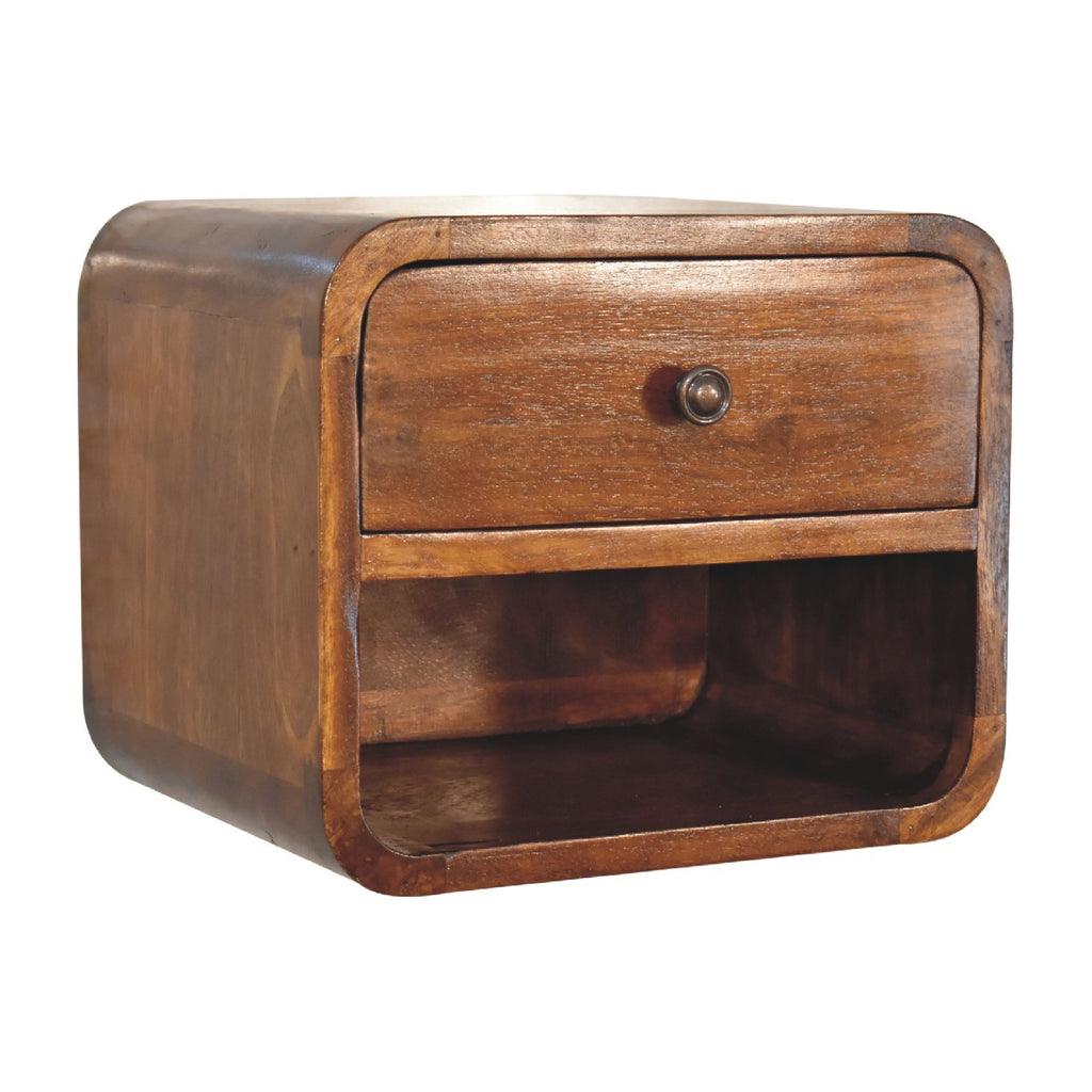 Solid Wood Mini Curve Floating Nightstand, 1-Drawer, Chestnut