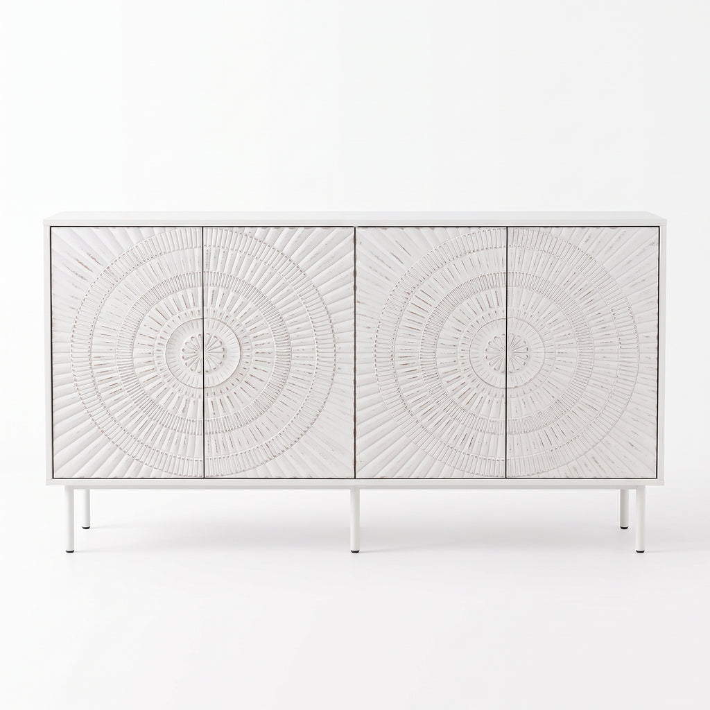 Shabby Chic Wood Sideboard Buffet Accent Bedroom Media Hallway Curio Kitchen Hutch Storage Cabinet Home Furniture For Dining Room,Living Room,Kitchen(White)