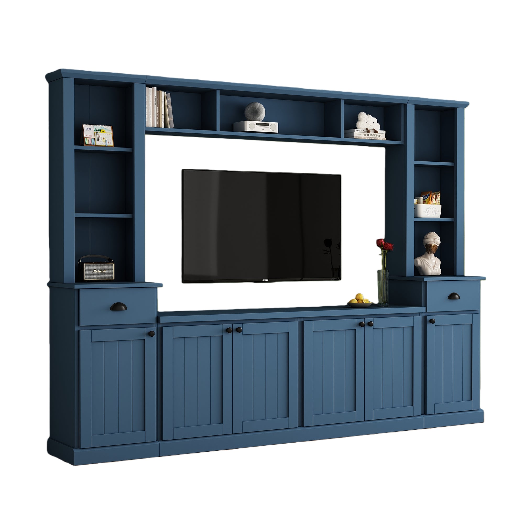 Minimalist Entertainment Wall Unit with Bridge for TVs Up to 75''