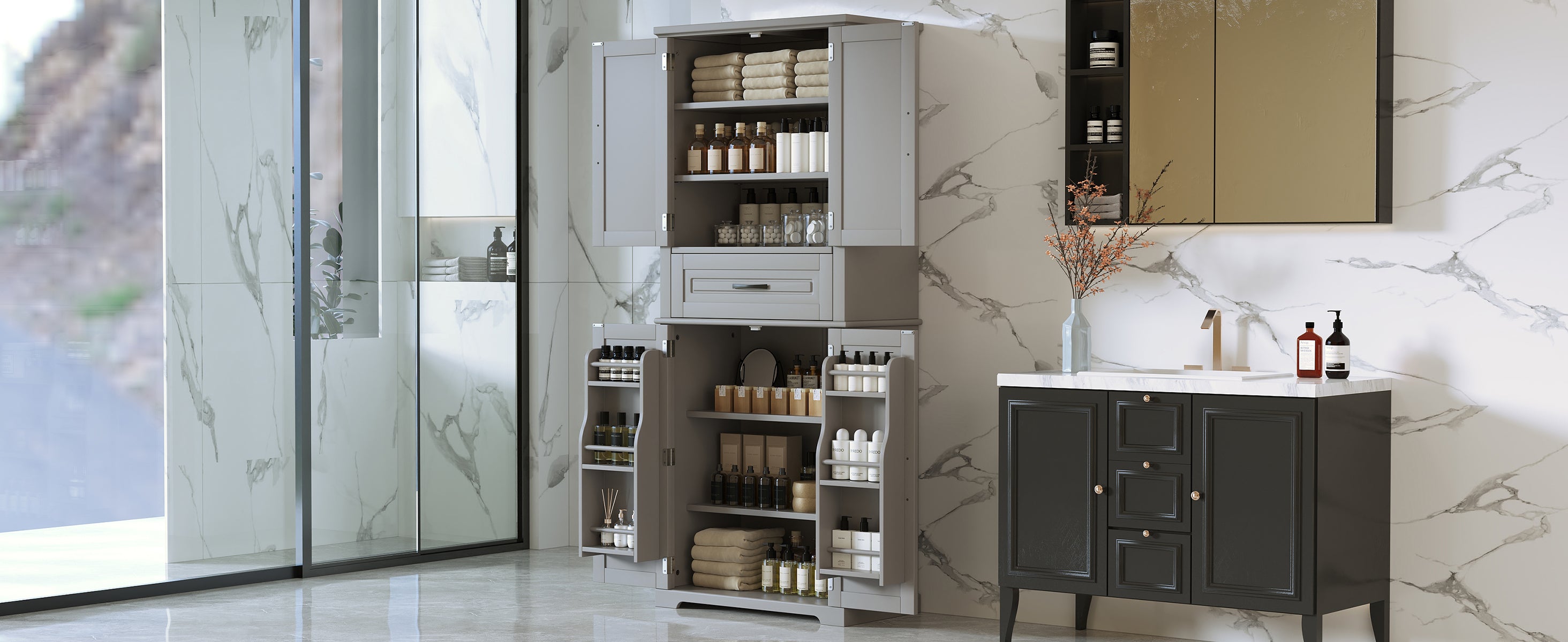 Bathroom Storage Cabinet with Multi-Functional Storage Space