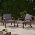 Outdoor Acacia Wood Club Chairs with Cushions (Set of 2)