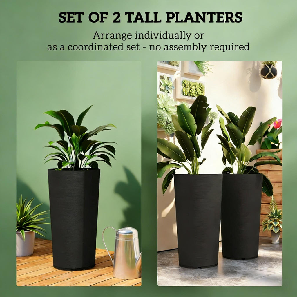 Set of 2 Flower Pots - Stackable Large Planters