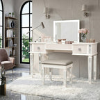 Mirrored Vanities Desk with Drawers, Mirror, and Stool Set