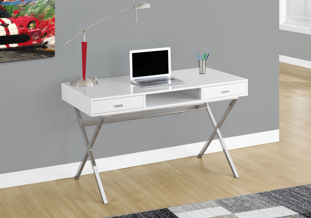 Glossy White Computer Desk with Storage Drawers