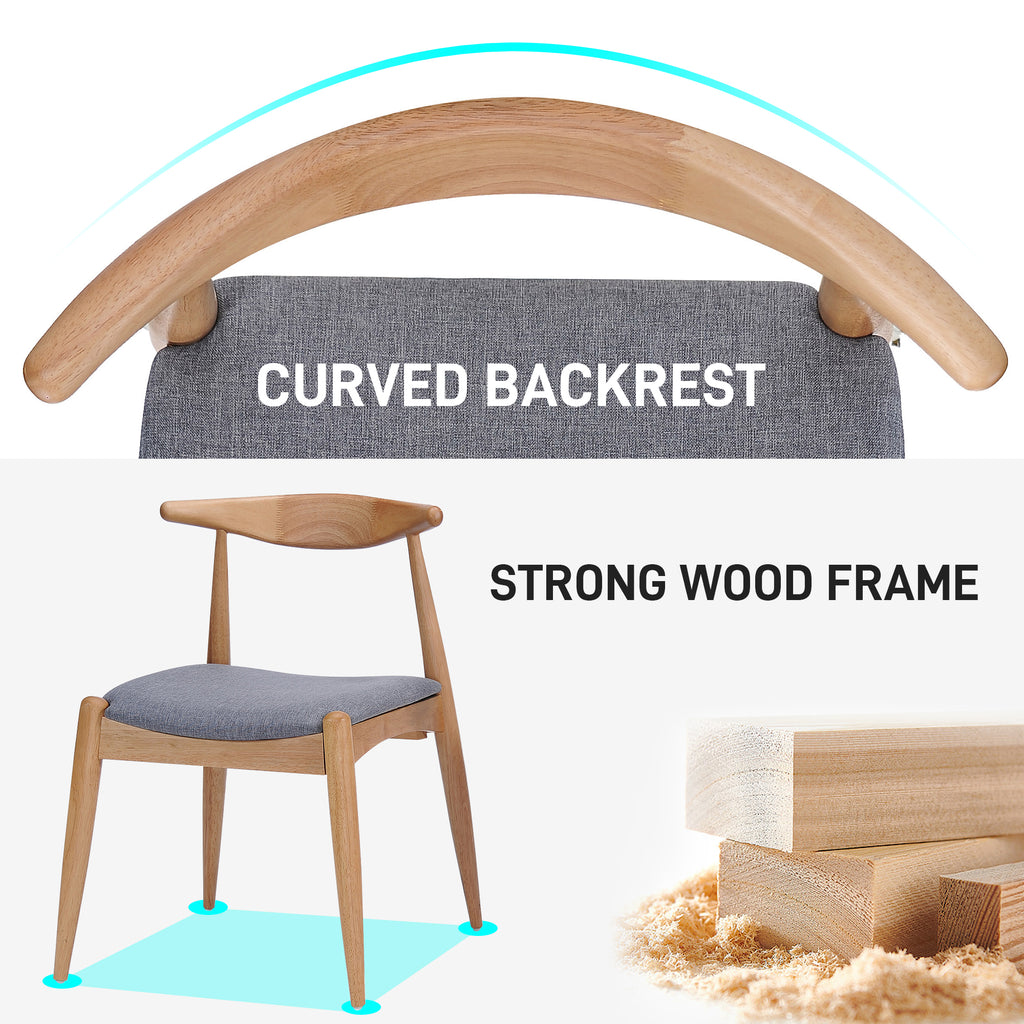 Set of 2 Rubberwood Dining Chairs with Ergonomic Backrest