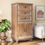 Rustic Wooden Storage Cabinet with Decorative Cutout Door & 3 Drawers