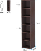 70.9" Cherry 6-Tier Narrow Corner Cube Bookcase