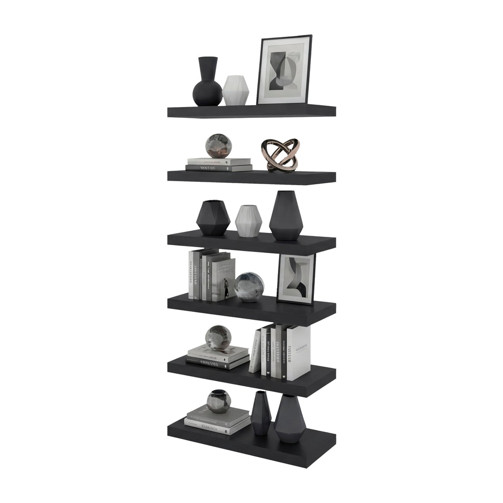 Phoenix 6-Piece Floating Wall Shelves Set, Wood, Wenge