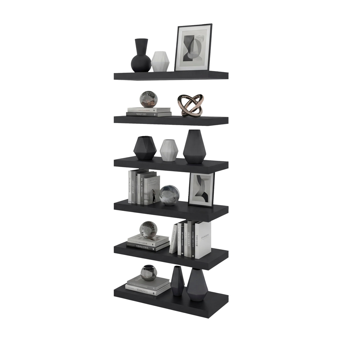 Phoenix 6-Piece Floating Wall Shelves Set, Wood, Wenge