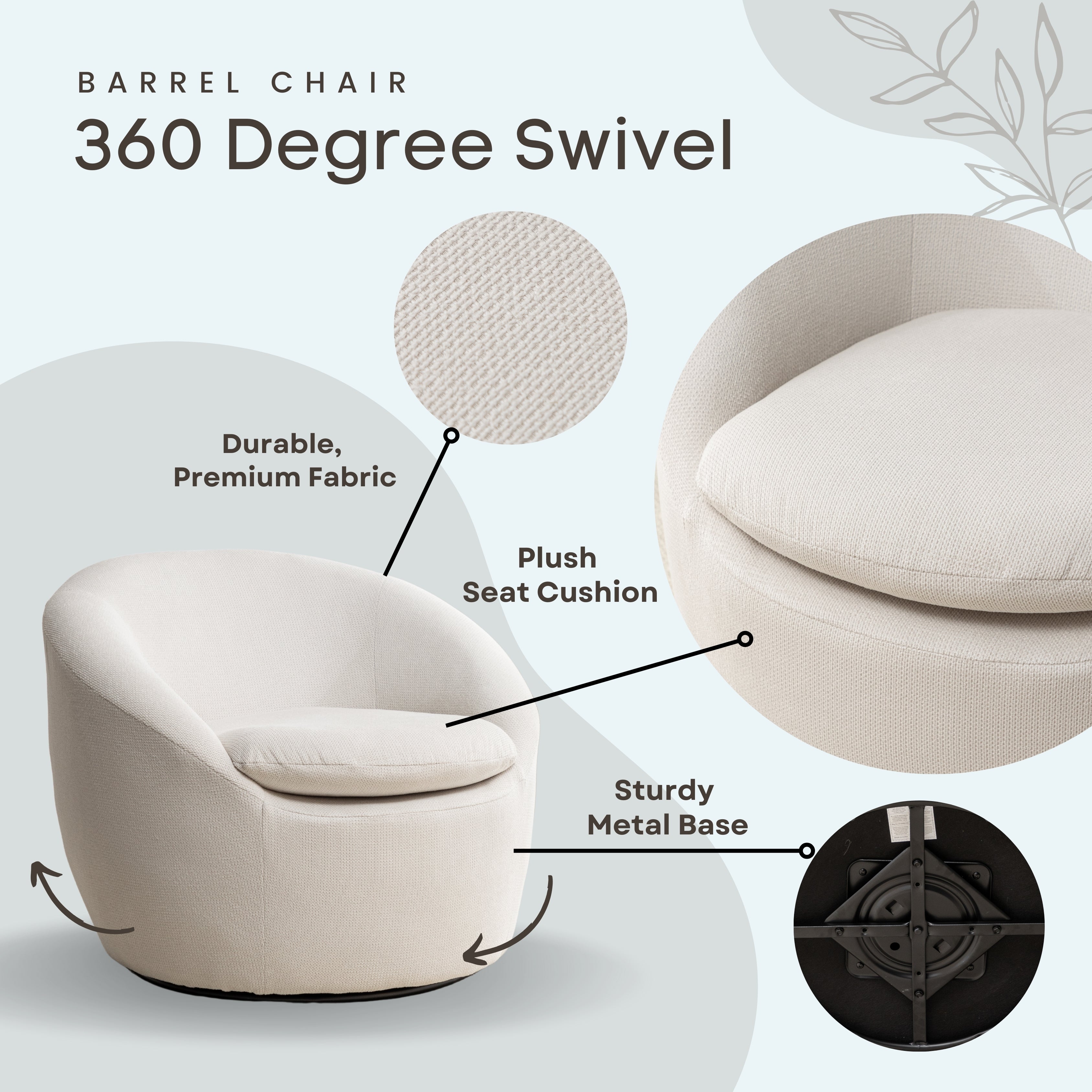 Winnie Modern Teddy Fabric Barrel Chair, 360° Swivel