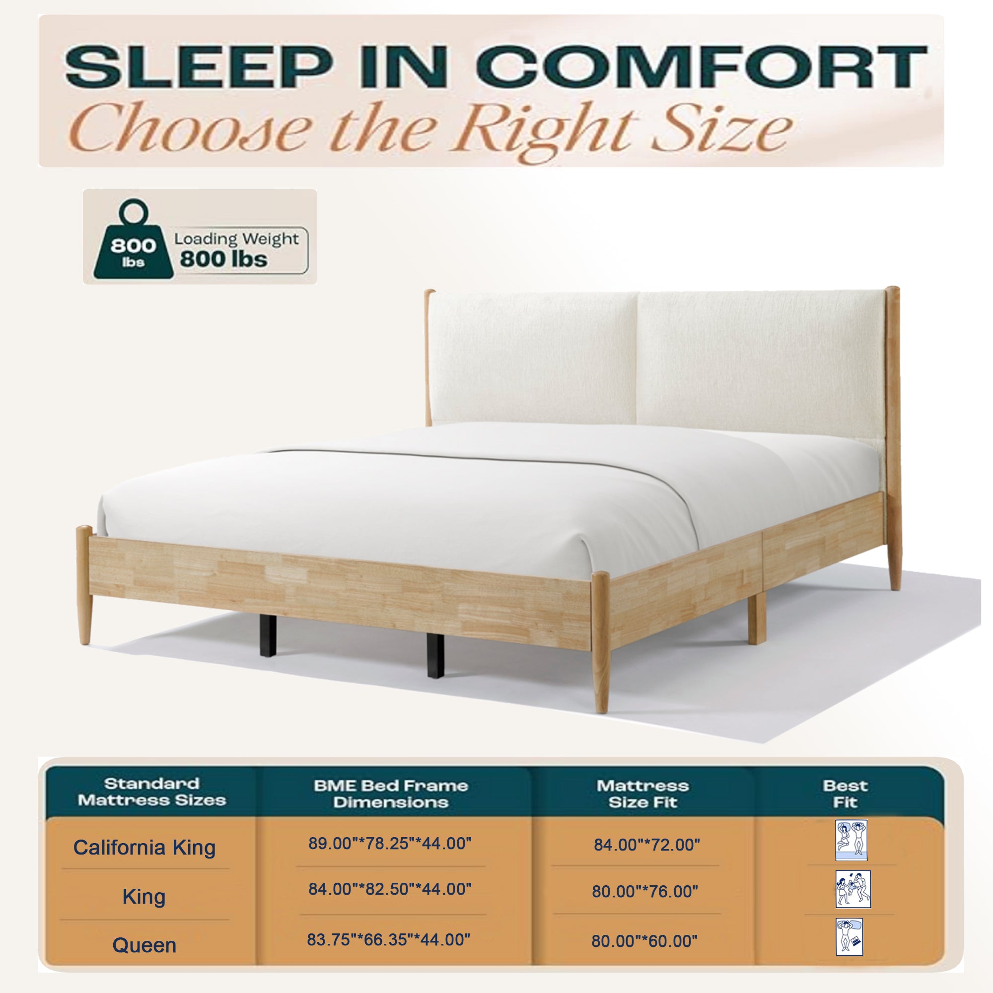 King Bed Frame with Upholstered Headboard
