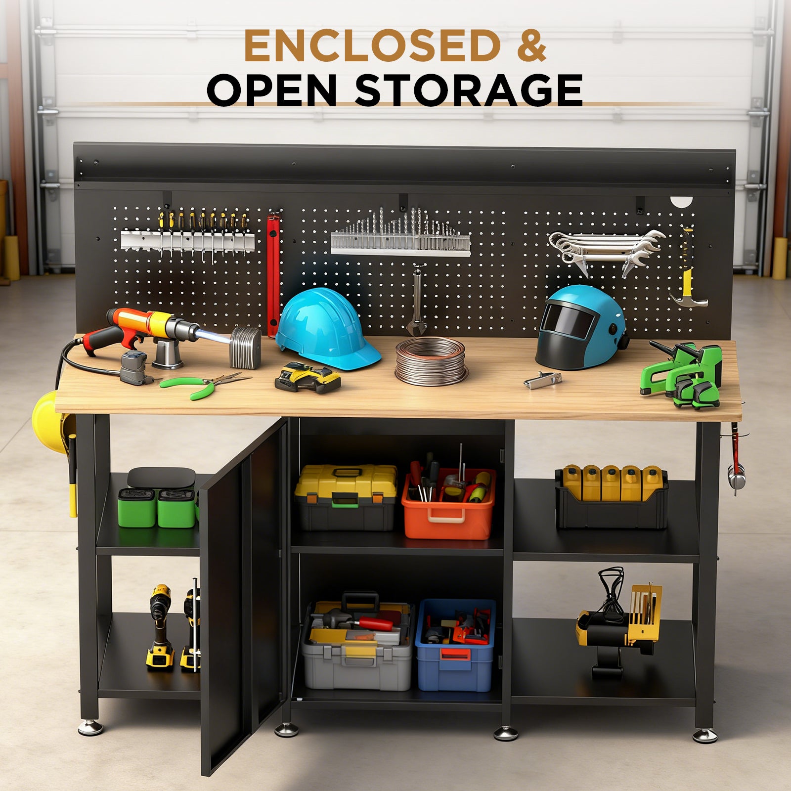 60 Inch Heavy Duty Workbench with Storage Cabinet