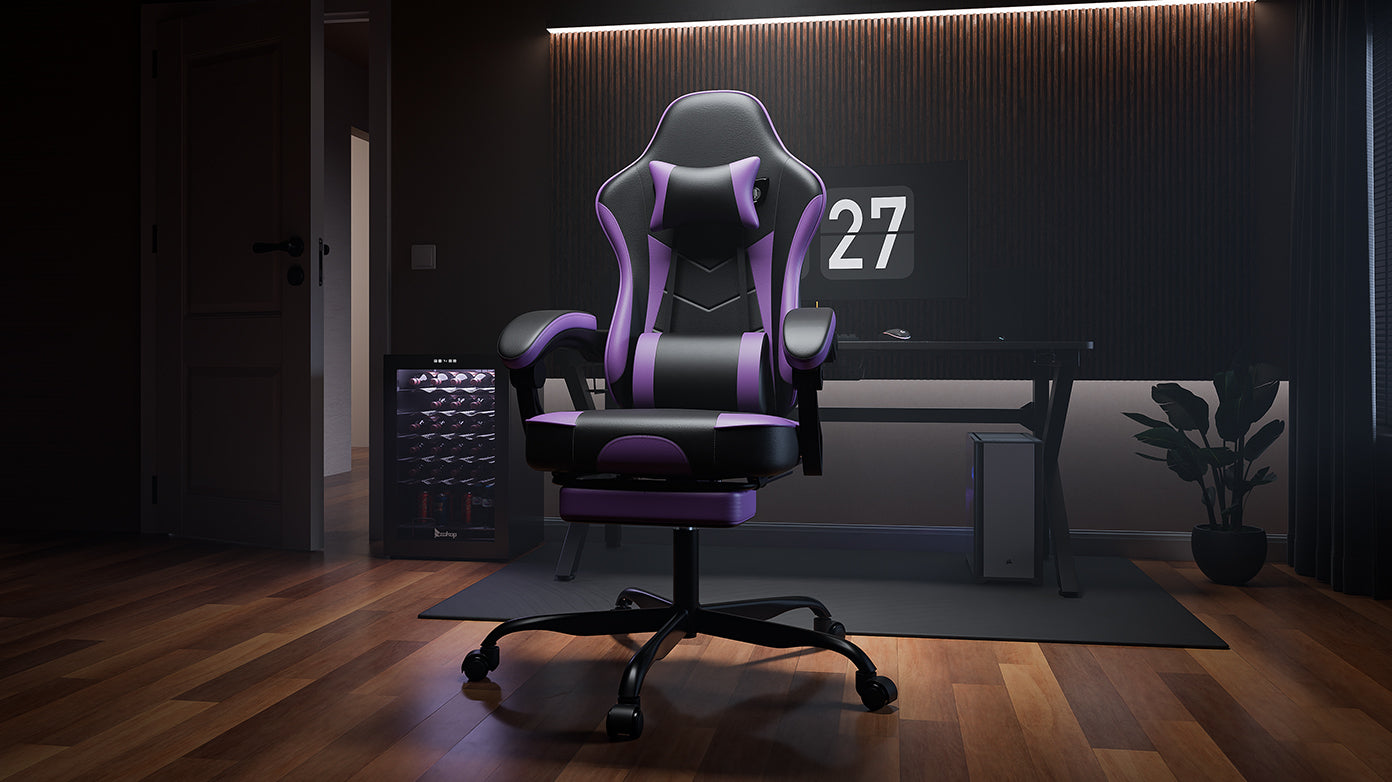 Gaming Chair with Footrest and Massage Lumbar Support