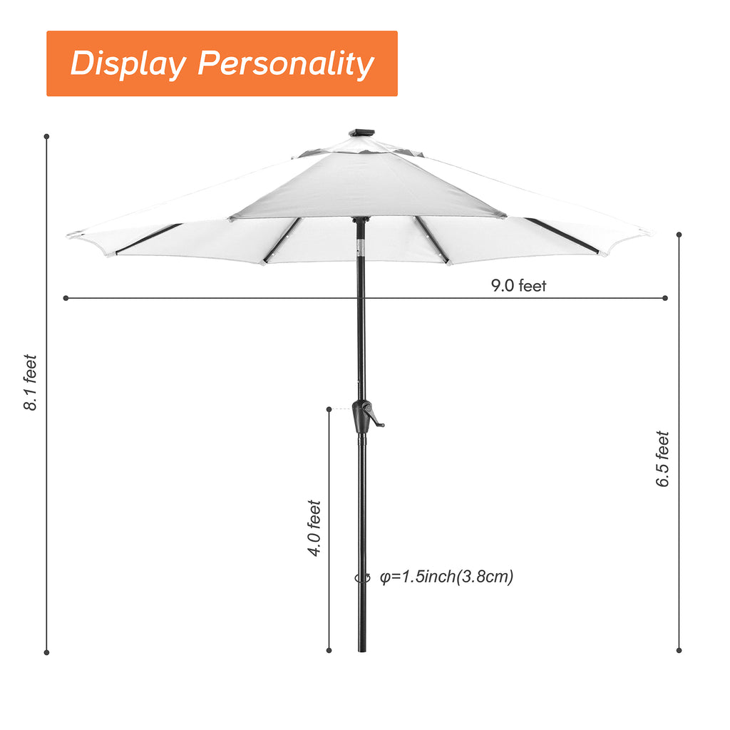 9Ft Patio Umbrella with 32 LED Solar Lights (Blue)