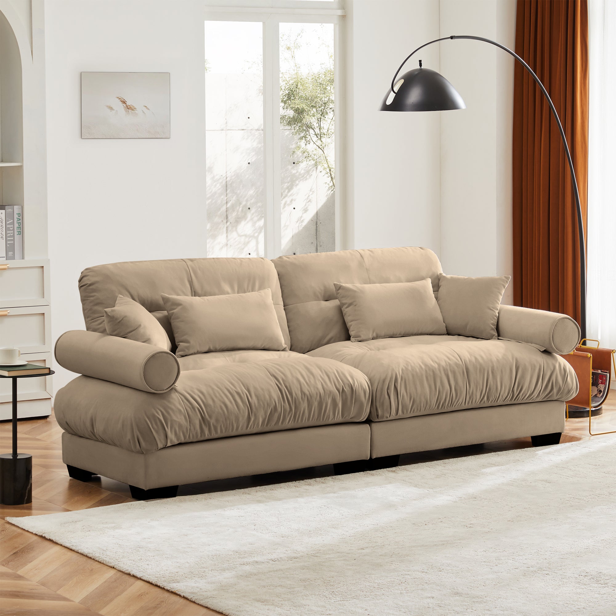 Large Size Modern Two-Seater Sofa with Bolstered Armrests