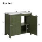 36" Bathroom Vanity Organizer with Ceramic Sink in Olive Green