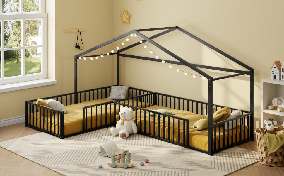 Double Twin Size L-Shaped Montessori Bed