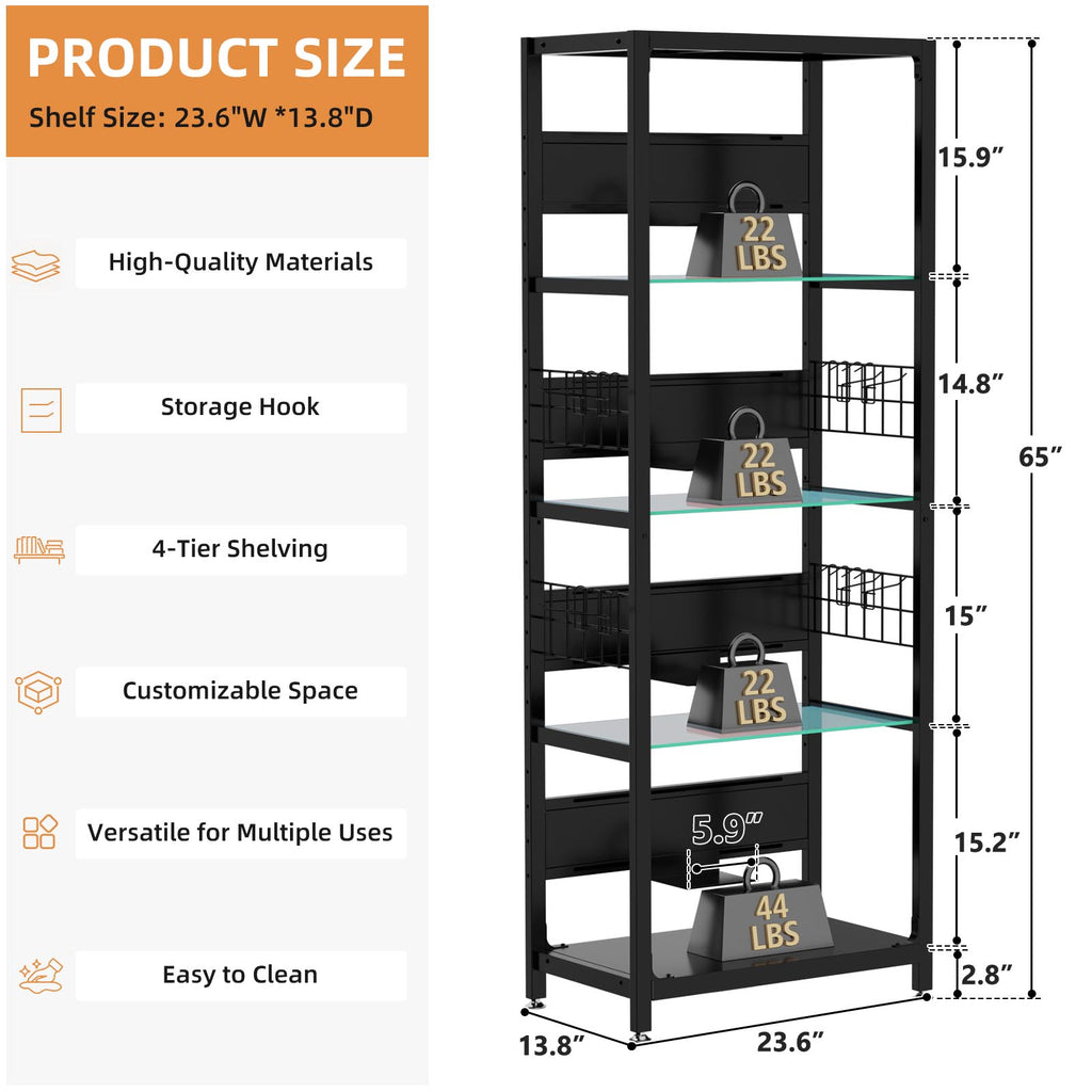 4-Tier Glass Display Shelf with RGB Lights