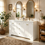 60" White French-Style Bathroom Vanity Cabinet