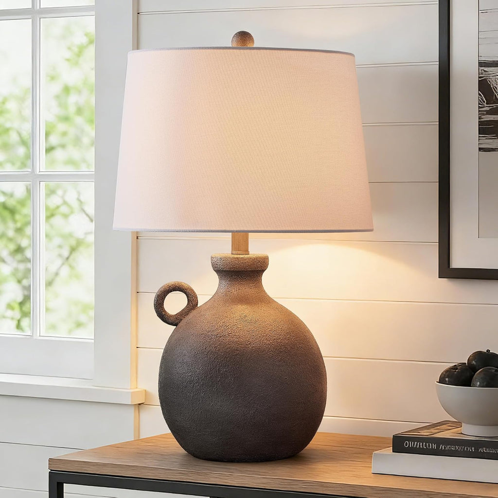 24-Inch Farmhouse Table Lamp, Resin Base, Brown, 3-Way Dimmable