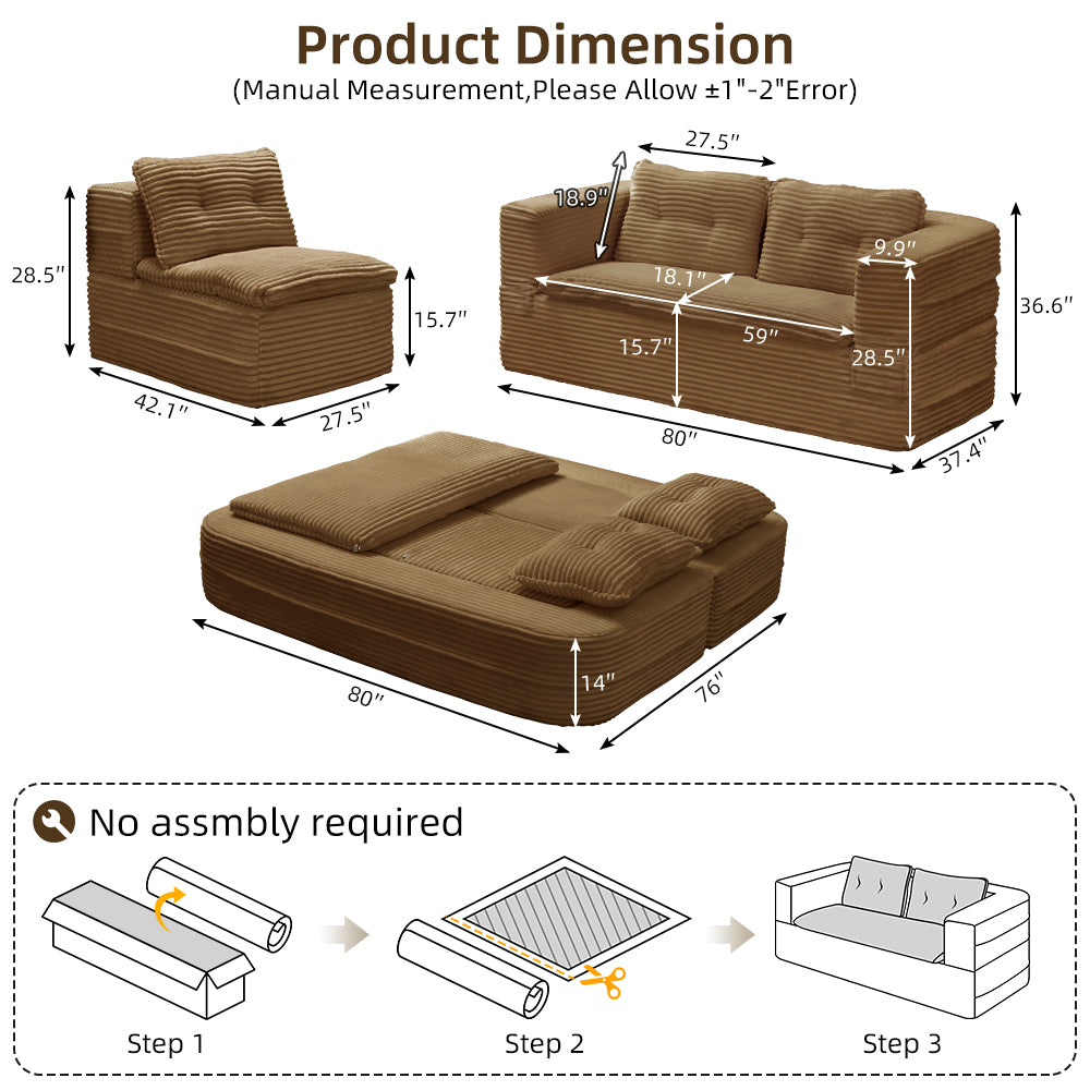 Multi Functional Sectional Sofa Bed with Chaise Lounge