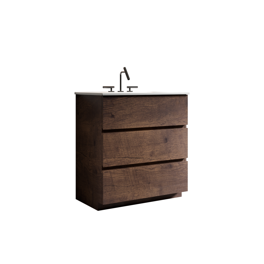 TIA 30" Walnut Bathroom Vanity with Ceramic Sink, 3 Faucet Holes