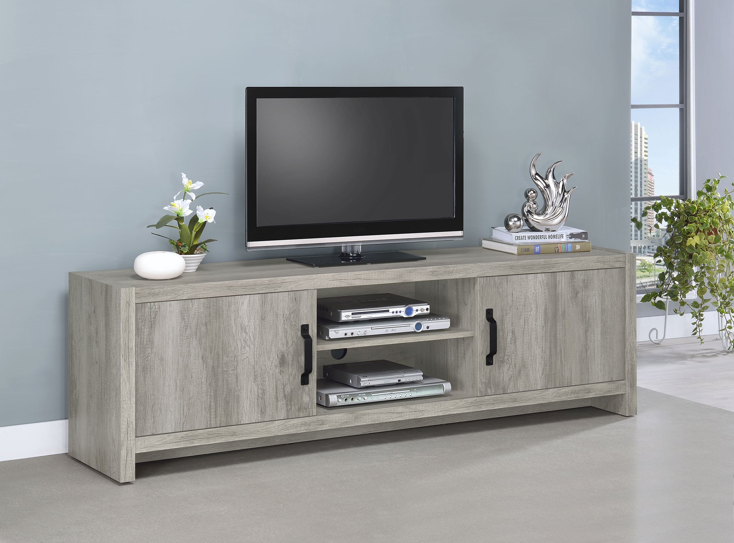 Burke 2-door Engineered Wood 71-inch TV Stand Grey Driftwood-CoasterEssence