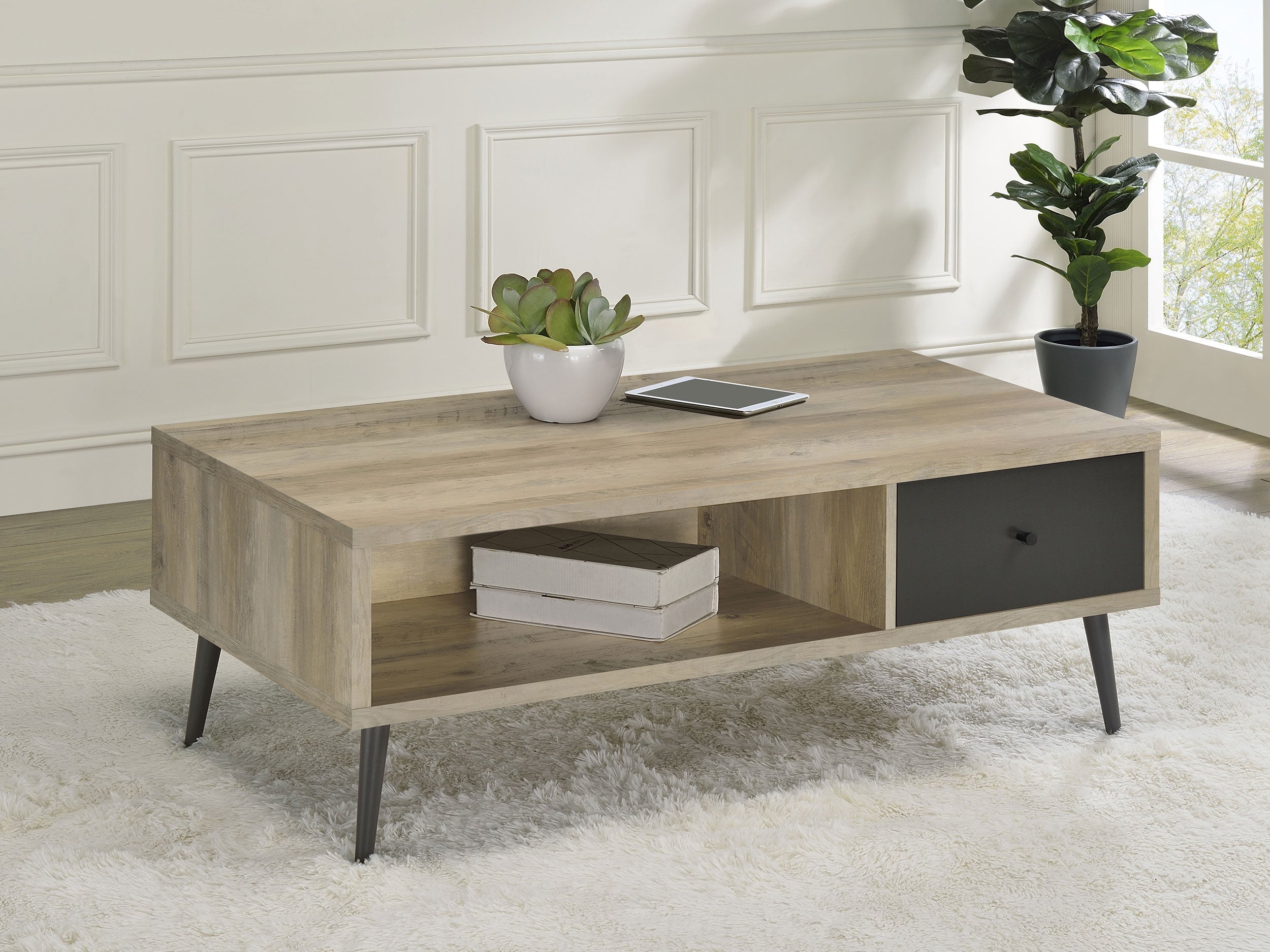 Welsh 1-drawer Engineered Wood Coffee Table Distressed Pine-