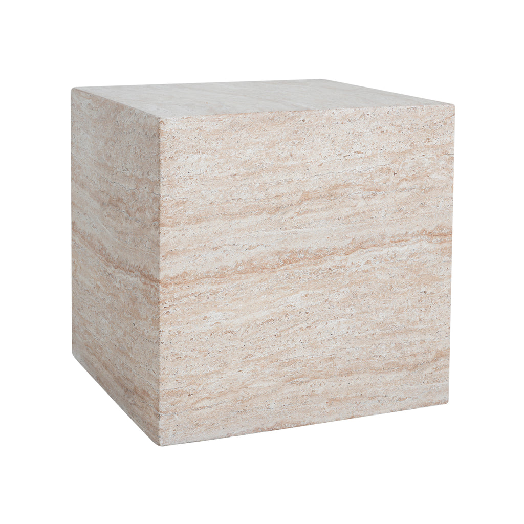 Outdoor/Indoor Square Travertine Lightweight Concrete Side Table