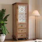 Rustic Wooden Storage Cabinet with Decorative Cutout Door & 3 Drawers