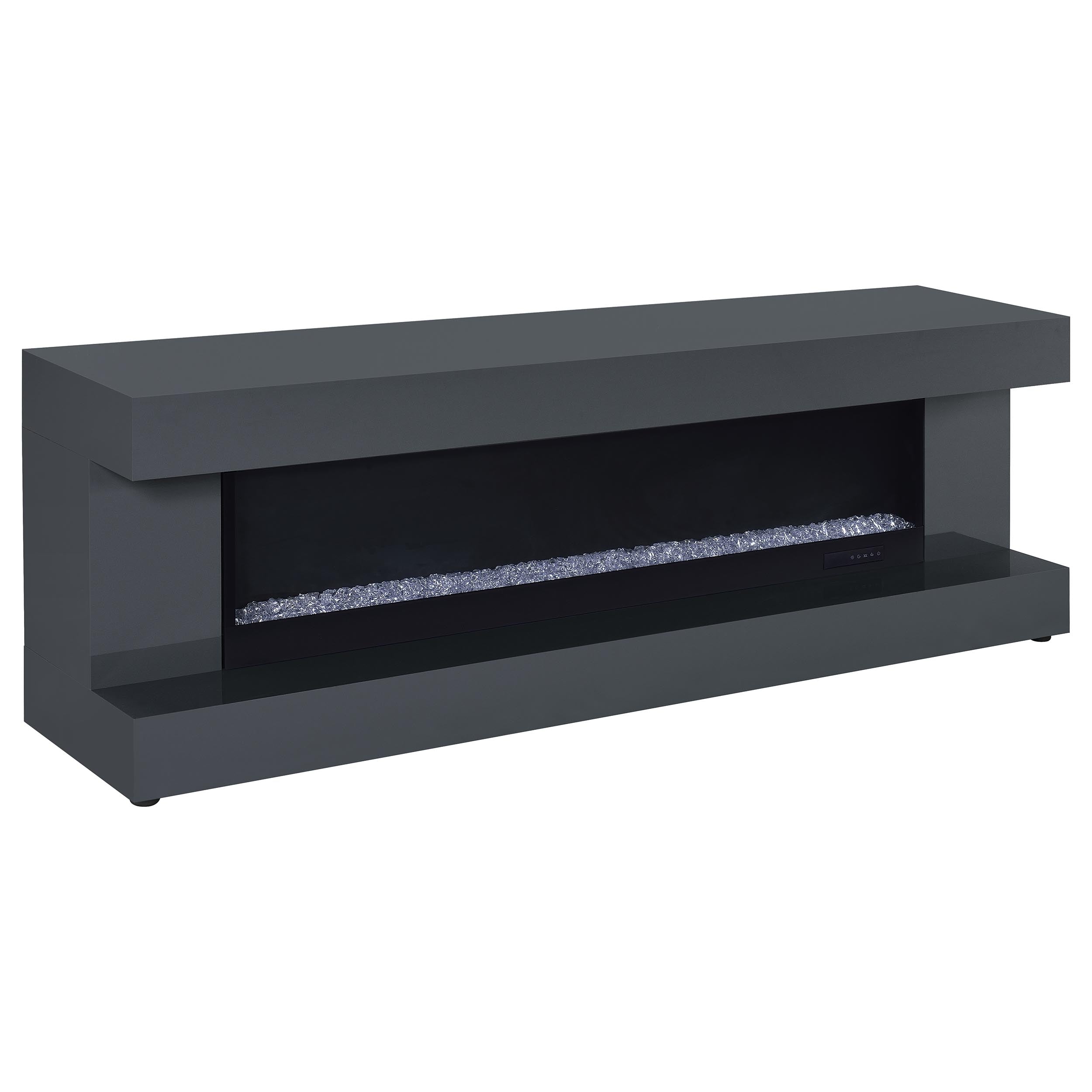Mallory TV Stand Fireplace Console Bluetooth Speaker Grey High Gloss-